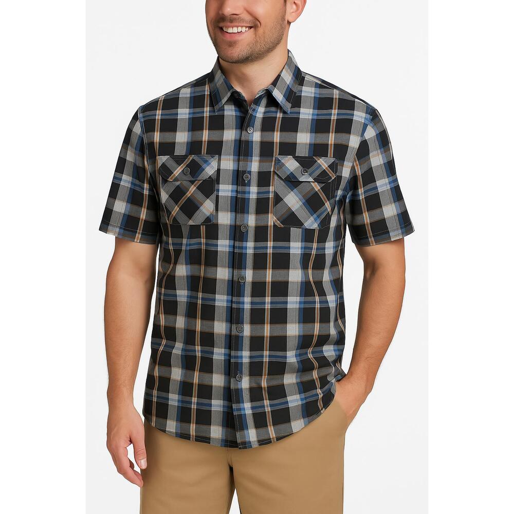 Croft Barrow‎ Shirt Mens Medium Plaid Quick Dry Casual Short Sleeve Button Up